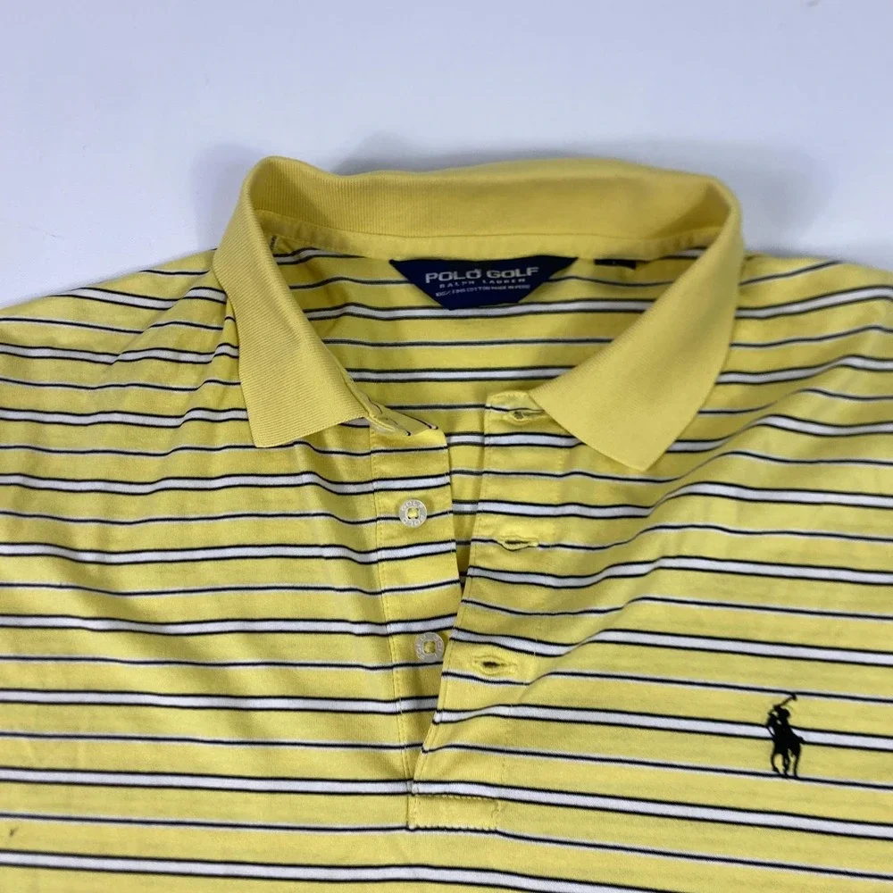 Polo Ralph Lauren Polo Golf‎ Shirt Mens Large Yellow Stripe Pima Cotton Classic